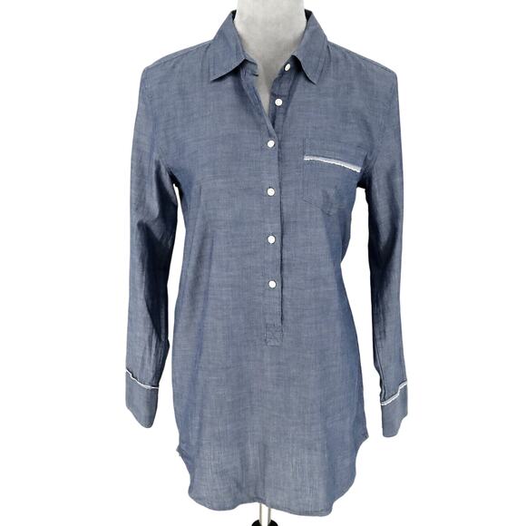J. Crew Tops - J Crew Top Womens XS Blue Cotton Lightweight Henley Blouse Pullover Pocket